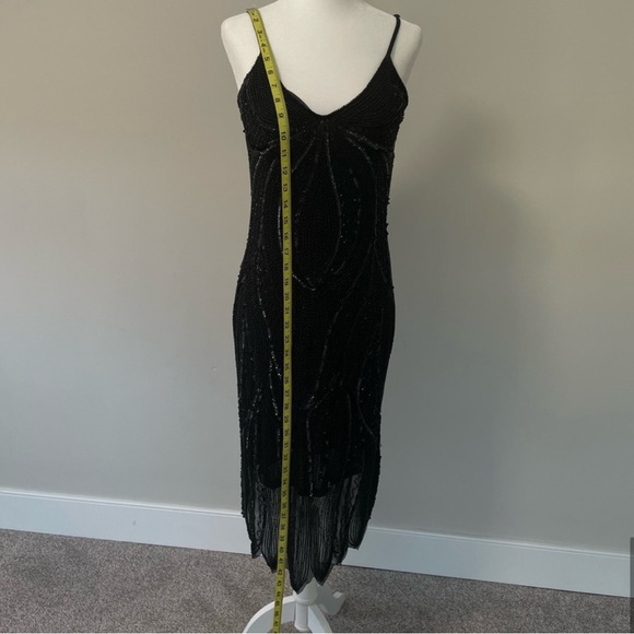 Elegant Black Beaded Gatsby Evening Dress 1920s Flapper Art Deco Cocktail Small - Picture 6 of 15